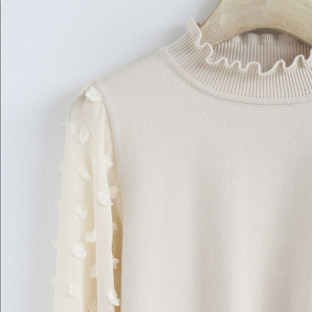 Chicwish IT WILL CHANGE KNIT TOP WITH CHIFFON SLEEVES IN CREAM
